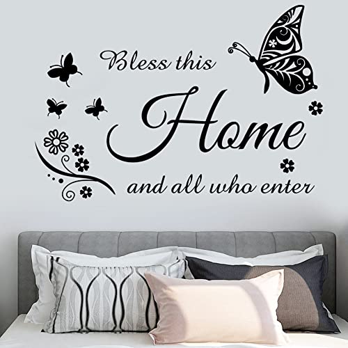Bless This Home Wall Decals: Inspirational Quotes Family Wall Stickers for Living Room, Entryway, Bedroom Decorations