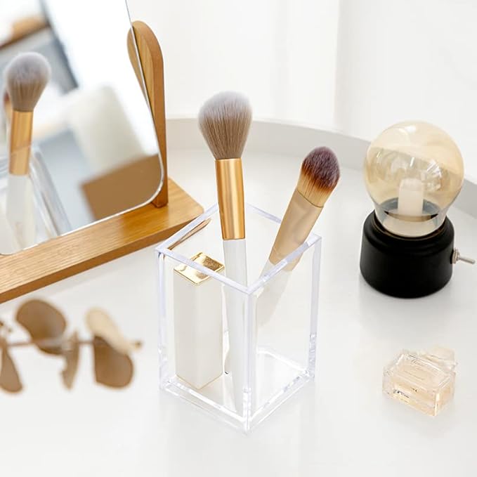 2 Pack Clear Acrylic Pencil Pen Holder Cup, Clear Makeup Brush Holder, Acrylic Cosmetic Brushes Storage