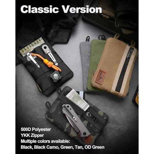 VIPERADE VE3 Tool Pouch Pocket Organizer, Nylon Tool Belt Loop Pouch with 4 Pockets Tool Storage EDC Pouch for Flashlight/Pocket Knife, Tactical Pen, Notebook (OD Green)