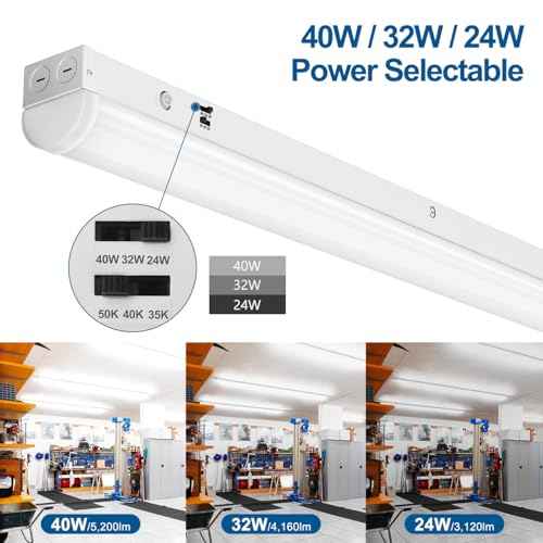 DAKASON 4FT LED Linear Light Fixture, 4 Foot LED Shop Lights 40/32/24W 35/40/5000K CCT Selectable, 4Feet Commercial Bay Lighting Fluorescent Tube Replacement for Office Garage 1 Pack