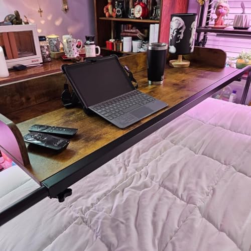 Overbed Table with 360° Wheels, Queen Size Mobile Bed Desk, Recliner Table Over Bed Table Adjustable Height and Length Overbed Table with Heavy Duty Metal Leg for Hospital and Home use