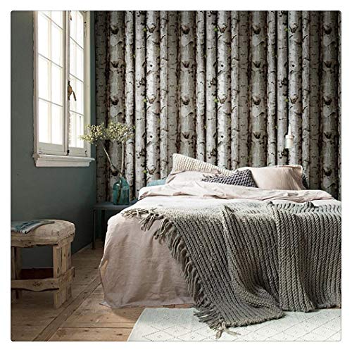 HAOKHOME Forest Wallpaper Peel and Stick Wood Birch Tree Removable Grey/Brown/Green Vinyl Contact Paper Self Adhesive Mural 17.7in x 9.8ft