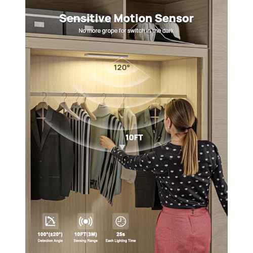 Under Cabinet Lights Wireless,Motion Sensor Light Indoor Closet Lights with Remote Control,3 Color Temps,LED Rechargeable Battery Operated,Under Counter Lights for Kitchen,Wardrobe,Stairs,5 Pack