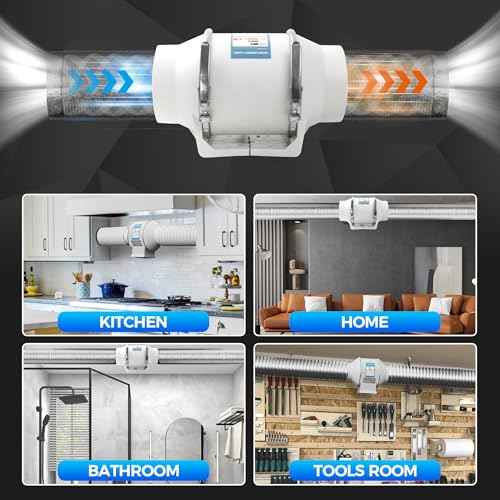 Voltset 4" Inch Inline Exhaust Fan with Remote Control, 280 CFM High Efficiency Air Flow for Bathroom, Kitchen, Grow Tent, Hydroponics, 3D Printer