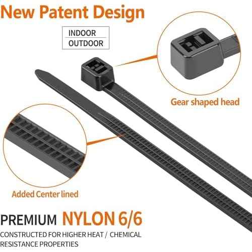 14 inch Black Large Zip Ties Heavy Duty (600 Pack), 2025 New Patented Design, 300 LBS Tensile Strength, Self-Locking Nylon PA66 Cable Ties for Indoor and Outdoor Use