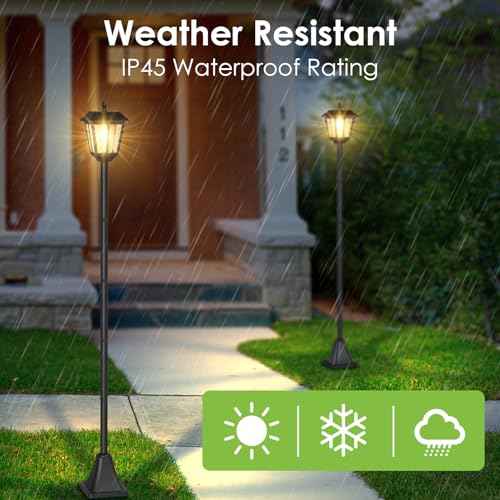 68" Solar Lamp Post Lights 2Pack, Outdoor Post Lights Waterproof, Pole Lights Outdoor, Decorative Lamp for Garden, Patio, Lawn, Pathway, Driveway, Front/Back Door, Warm White (2)