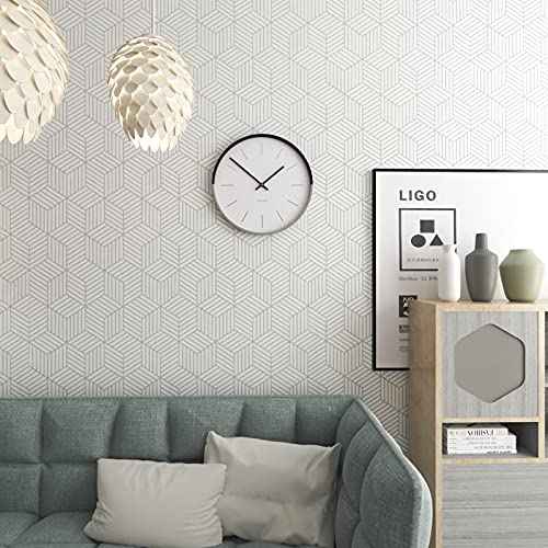 MelunMer White and Silver Peel and Stick Wallpaper Modern 118In L 17.7InW Self Adhesive Removable Wallpaper White Contact Paper for Cabinets Stripe Geometric Contact Paper Hexagon Shelf Liner Vinyl