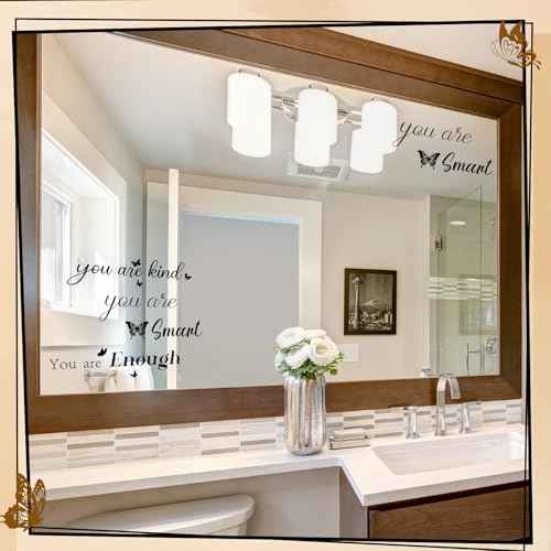 Geyoga 12 Pcs Inspirational Quote Mirror Decals Vinyl Positive Saying Affirmations Mirror Stickers Motivational Window Decals Peel and Stick for Home Office Staff Bathroom Wall Art(Butterfly)