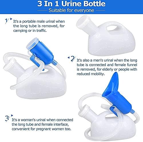 Female Urinal, Urinals for Women, 2000ml Urine Bottle for Women, 3 in 1 Portable Female Urinals, Spill Proof Men's Potty Portable Urinal, 45.2" Long Tube with Lid for Camping Car Travel Pregnant Women
