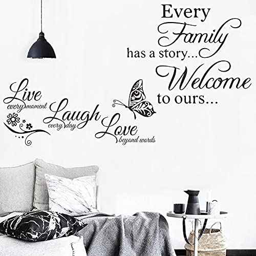 2 Pack Family Inspirational Wall Stickers Quotes Words Design Vinyl Decal Quote,Live Every Moment,Laugh Every Day,Love Beyond Words, Wall Sticker Motivational Wall Decals