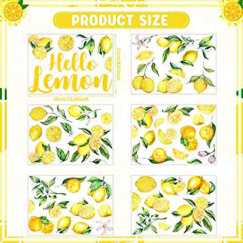6 Sheet Lemon Wall Decals Decor Peel and Stick Wall Stickers Art for Kitchen Boho Fruit Flower Botanical Leaf Decals Yellow Green Lemonade Wallpaper Summer Lemon Stickers for Living Dining Room