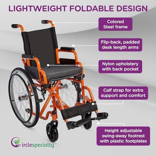 Ziggo 12” Seat Width Pediatric Wheelchair for Kids & Children, Lightweight, Manual Folding Wheelchair w/Safety Belt, Swing-Away Foot Support w/Straps, Desk Length Arm Rests, Free Cushion Accessory
