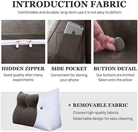 11 lbs Thickened Queen Wedge Pillow Headboard Body Positioner Bed Wedge Pillow Backrest Support Triangular Headboard Cushion with Side Pocket Velvet Positioning Support Coffee