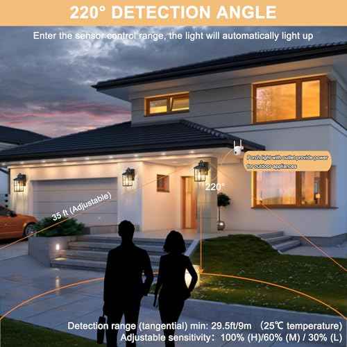 Porch Light with GFCI Outlet with Remote, Dusk to Dawn Outdoor Lighting with Outlet, Upgraded 4 Lighting Modes Motion Sensor Outdoor Lights, Waterproof Outside Lights for House Patio Garage Front Door