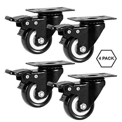 2" Caster Wheels Set of 16, Heavy Duty Casters with Brake, No Noise Locking Casters with Polyurethane (PU) Wheels, Swivel Plate Castors Pack of 16