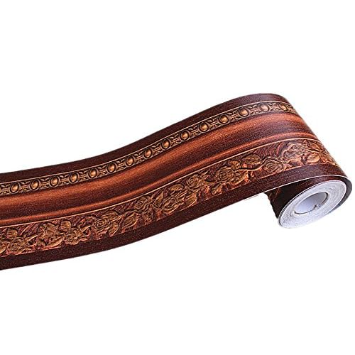 REDODECO 3D Pattern Self Adhesive Floral Molding PVC Wallpaper Border Home Deco (Dark Brown)
