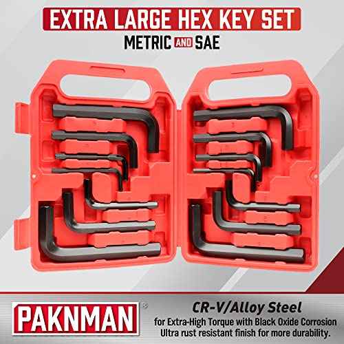 14-Piece Jumbo Allen Wrench Set, Extra Large Hex Key Set, SAE & Metric, MM (8mm-19mm), SAE (1/4"-3/4)