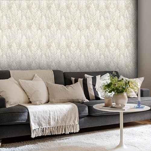 Beige Leaf Peel and Stick Wallpaper Boho 17.32" X 118.11" Modern Leaves Contact Paper Self Adhesive Removable DIY Wall Paper for Bedroom Kitchen Leaf Wallpaper Vinyl Roll
