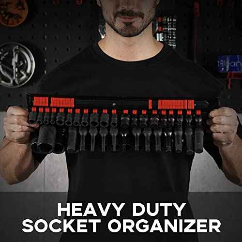 160-Piece Portable Socket Organizer Steel Tray with Handle - Heavy Duty Socket Holder Kit 1/4-Inch, 3/8-Inch, 1/2-Inch Blue&Red Clips (2 PC, Blue&Red)