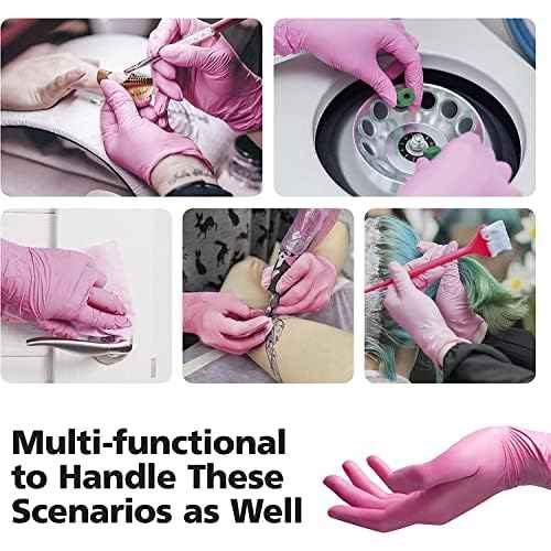 OriStout Disposable Gloves for Women, Pink Vinyl Gloves Disposable Latex Free for Cooking, Food Prep, Cleaning, Hair Dye, Tattoo, Medium Duty, Touch Screen, Small, 200 Pack