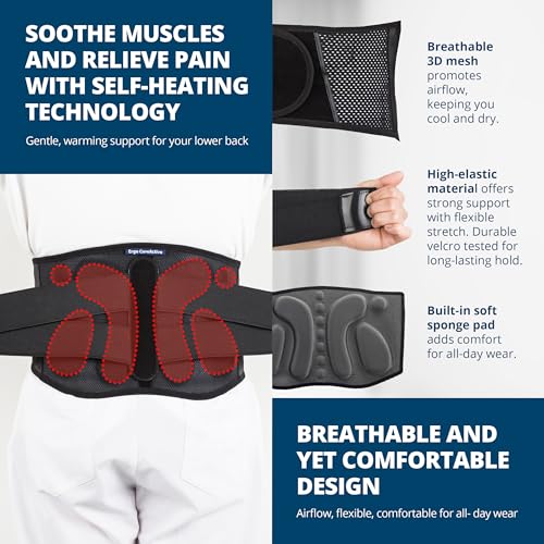 Strong Self-Heating Fit Lower Back Brace – Advanced Composite Fiber Support Belt with X-Shaped Design, Strong Lumbar Support, Pain Relief for Men & Women, Small
