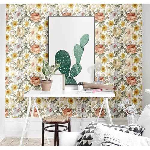 Blooming Wall Multicolor Peony Daisy Peel and Stick Wallpaper Removable Self Adhesive Wall Mural Wall Decor,