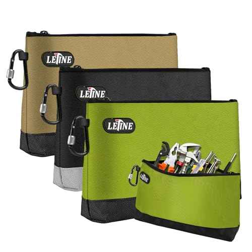 LETINE Tool Pouches Zipper Bag, Water Resistant 1680D Oxford Pouch Bags with Carabiners, Extra Wide Flat Bottom Stand-Up Tool Storage and Organizers, 3-Pack Large