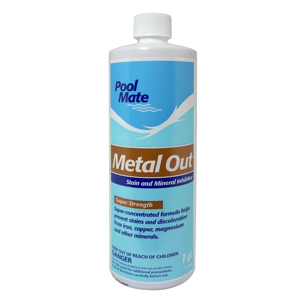 Pool Mate 1-Quart 2-Pack Concentrated Metal Out Stain and Mineral Inhibitor, Pool Metal Remover, Stain Remover, Made in USA
