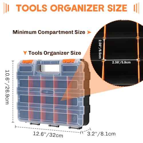 Small Parts Organizer | Storage Case Tools Box Organizer 34-Compartments Double Side Organizer Box with Removable Dividers for Small Hardware, Screws, Bolts, Nuts, Nails, Beads, Jewelry (2)