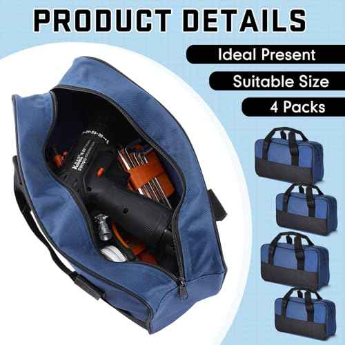 4 Pack 18 Inch & 14 Inch Waterproof Tool Bag with Zipper and Outside Pockets Wide Mouth Tool Tote Bag for Electrician Organizer Instrument, Electrician Carpenter Mechanic