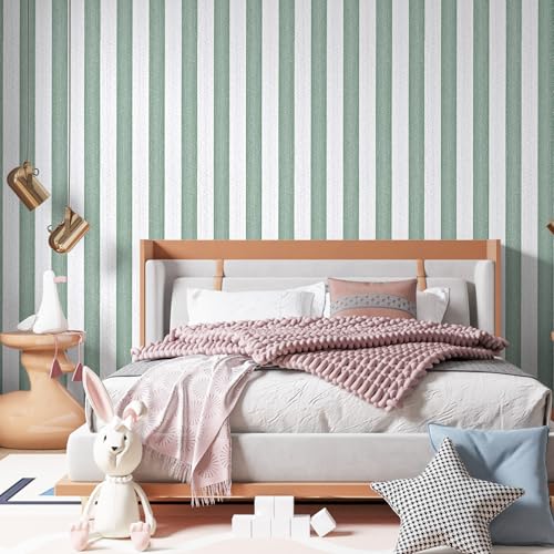 Striped Sage Green Wallpaper Peel and Stick Boho Silver Stripe Textured Contact Paper 15.7"x118" Self Adhesive Removable Waterproof Vinyl Wallpaper for Bedroom,Cabinets,Drawer Liners