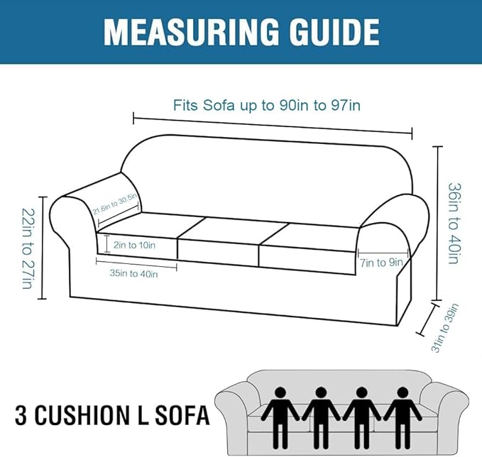 H.VERSAILTEX High Stretch Sofa Slipcover 4 Piece Cover Velvet Furniture Protector Form Fit Thick Velvet Extra Large Sofa Cover for 3 Cushion Couch Width Up to 97 Inch (Large Sofa, Oatmeal)