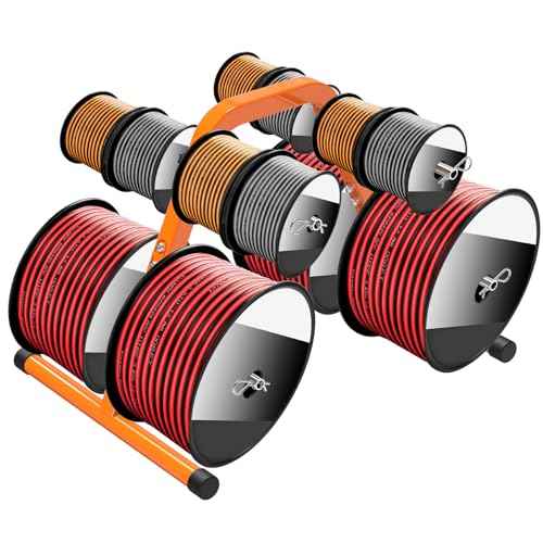 SELEWARE Portable Wire Spool Caddy ? Heavy-Duty Steel Cable Dispenser with 4 Adjustable Rods for Effortless Spool Storage & Dispensing (Orange)