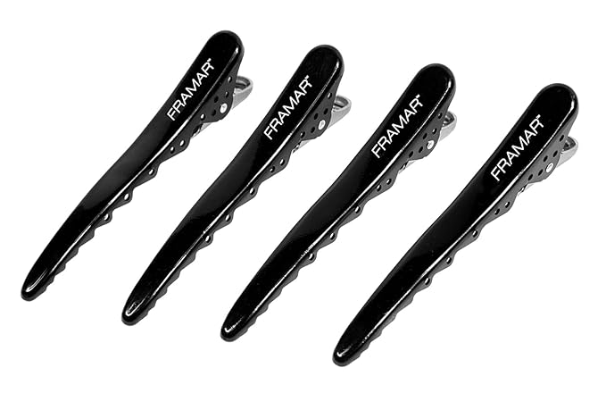 Framar Black Hair Clips Metal - Professional Hair Clip For Styling, Hair Clips For Women Styling, Metal Clips For Hair, Extra Strong With No Slip - 4 Pack