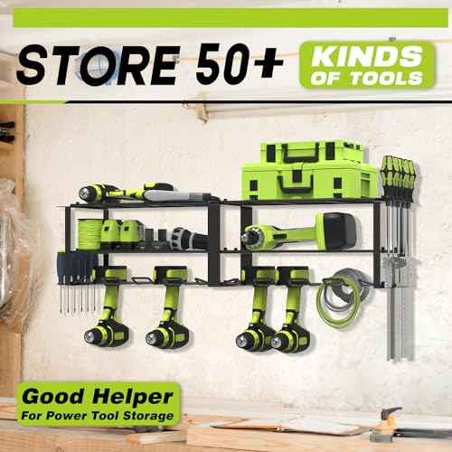 Power Tool Organizer, 8 Drill Holder Wall Mount, 3 Layers Garage Tool Organizers and Tool Storage Rack, Heavy Duty Metal Tool Shelf for Screwdriver Plier Hammer Holder 17.15" 2 sets
