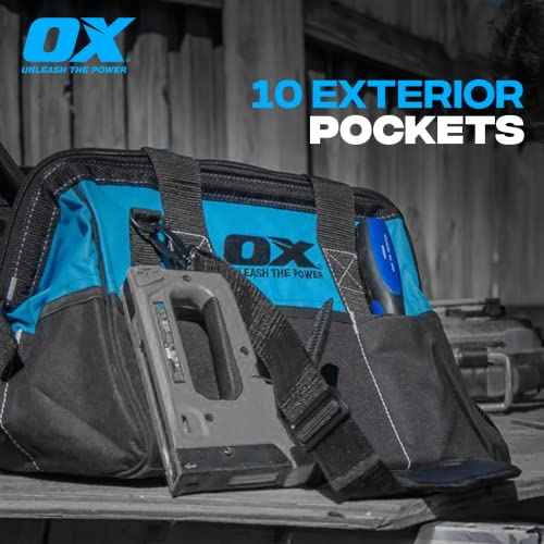 OX TOOLS Pro 15-Inch Wide Mouth Nylon Tool Storage Bag | PVC Nylon & Reinforced Stiching