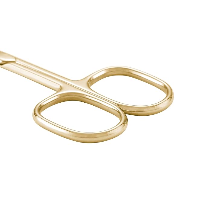 LIVINGO Stainless Steel Cuticle Nail Scissors, Premium Sharp Curved Blade Multi-purpose Sharp Cuticle Eyebrows Manicure Pedicure Beauty Grooming Scissors with Case, 3.5" Gold