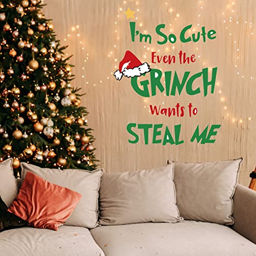 Creative Christmas G r i n ch Wall Stickers I am So Cute Letter Quotes Wall Decals Removable Wall Deacals for Holiday Home School Party Supplies Xmas New Yeafr Decoration