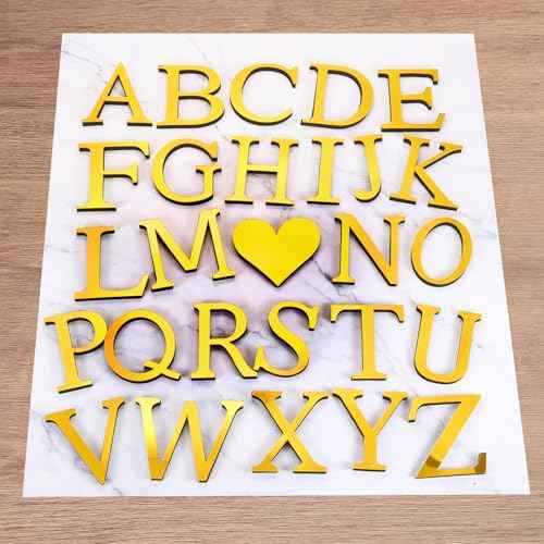 PATIKIL 7.87 Inch 3D Acrylic Alphabet Mirror Wall Stickers Letter A Self-Adhesive Home Decor Letter Sign Art Sticker Decal for DIY Home Decoration Light Gold