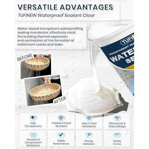 Transparent Waterproof Coating, TUFINEIN 1.32 Gallon Invisible Waterproof Agent Indoor & Outdoor Sealant Water-Based Clear Sealant Roofs, Walls, Garden, Terraces