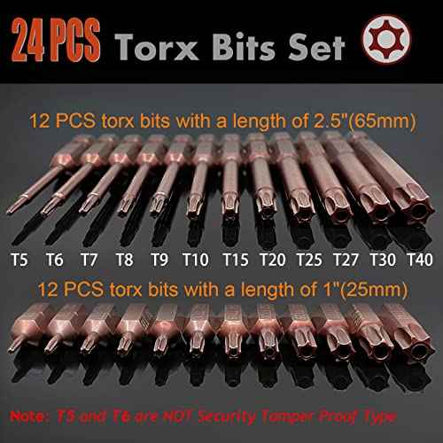 Torx Bits Set, PTSLKHN 24PCS Security Torx Bit Set, High Hardness S2 Alloy Steel, Magnetic, Anti-rust