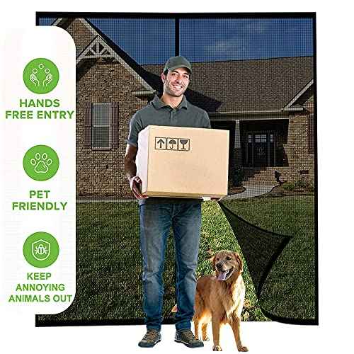 Garage Door Screen - 1 Car 10x9Ft Magnetic Closure Heavy Duty Weighted Bottom Screen Self Sealing Fiberglass Mesh Retractable Net - Easy Assembly & Pass-Through(Black)