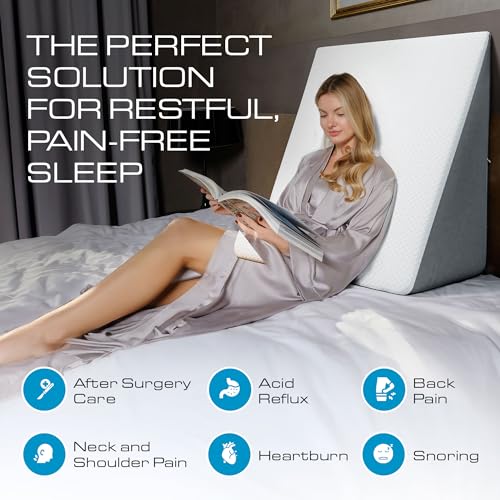 Kolbs Extra Wide Bed Wedge Pillow for Sleep Apnea, Acid Reflux, and Back Pain Relief, with Chic Jacquard Cover - Headboard GERD Pillow Wedges for Sleeping (Extra Wide 12" Height)