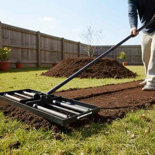 30" Heavy Duty Lawn Leveling Rake, 6.5FT Soil Leveler Tool, with 4 Spiked Wheels & Smooth Roller, Landscaping and Restoration Soil Sand Dirt Surfaces, for Garden Yard Farm Golf Course