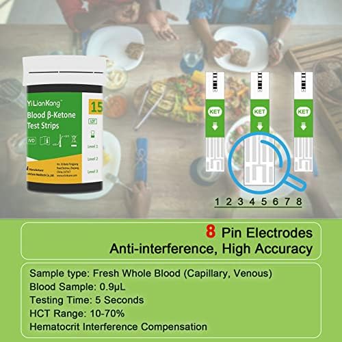 60 Blood Ketone Test Strips & 60 Lancets. Ideal for The Keto Diet and Ketosis Monitoring. (Model SM311 Suitable for YiLianKang PM900B Ketone Meter)