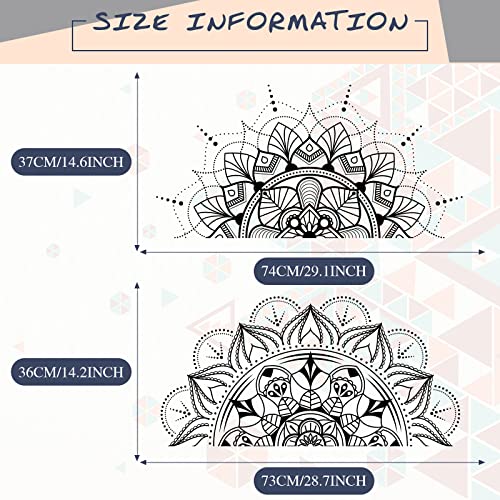 2 Pieces Boho Mandala Wall Stickers 14 x 31 Inch Half Mandala Wall Decal Indian Flower Peel and Stick for Bedroom Living Room Yoga Decor