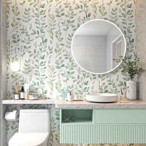 MelunMer Modern Leaf Peel and Stick Wallpaper Boho Green Contact Paper for Cabinets Self-Adhesive Removable Wallpaper for Bedroom Decor Botanical Contact Paper Bathroom Waterproof 78.8inL17.3inW