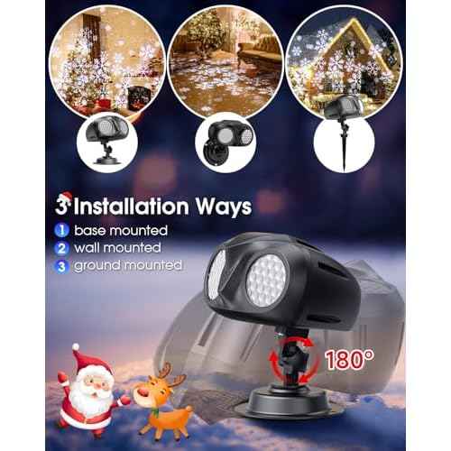 Christmas Snowflake Projector HD Lights Outdoor, Dual-Head Snowfall Led Lights with Remote, IP65 Waterproof, for Halloween Xmas New Year Holiday Party Decoration