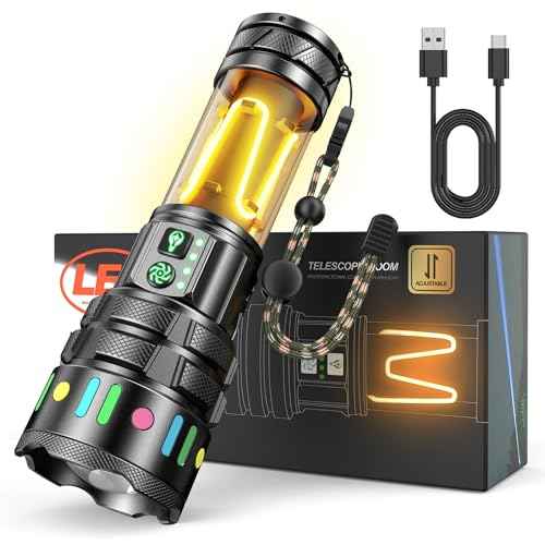Rechargeable Flashlight High Lumens, 3000 Lumens 5000mAh Super Bright High Lumens Camping Flashlight with 11 Modes,Waterproof,Adjustable LED Multi-Flashlight for Outdoor,Camping,Walking,Tactical