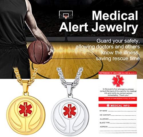 Supcare Medical Alert Necklace for Men Women, Stainless Steel Engraved Medical Emergency Pendant,Customized Medical ID Jewelry(16 Types)